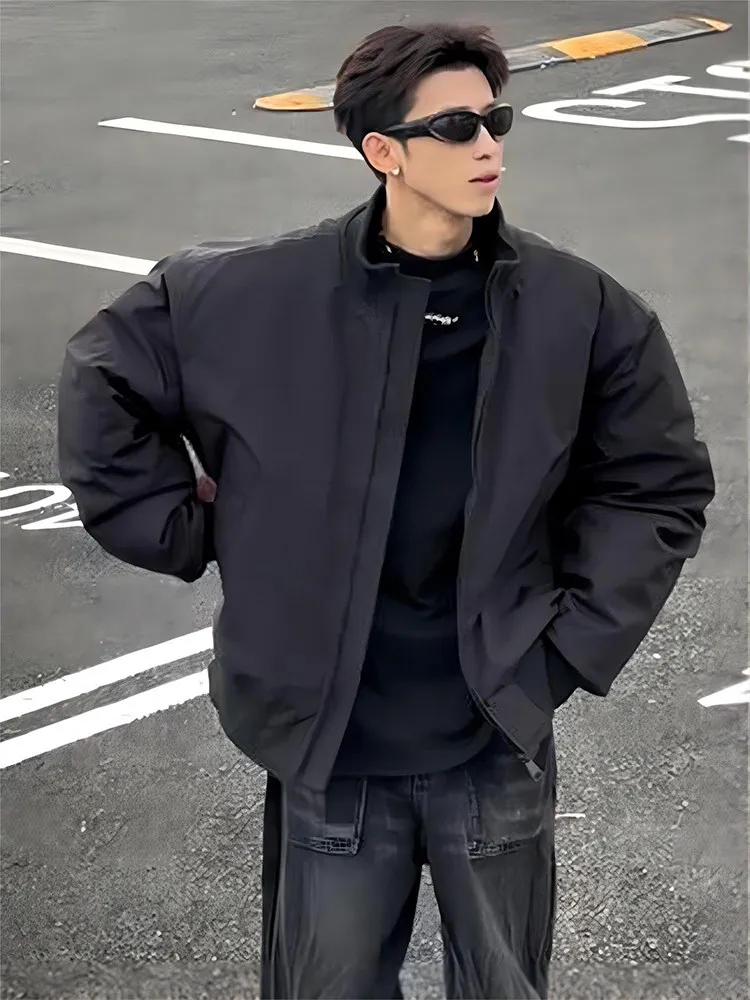 American Style Bomber Flight Jacket Cotton Workwear Men's Winter Coat Short Baseball Suit Loose Fit Warmth Casual Zipper