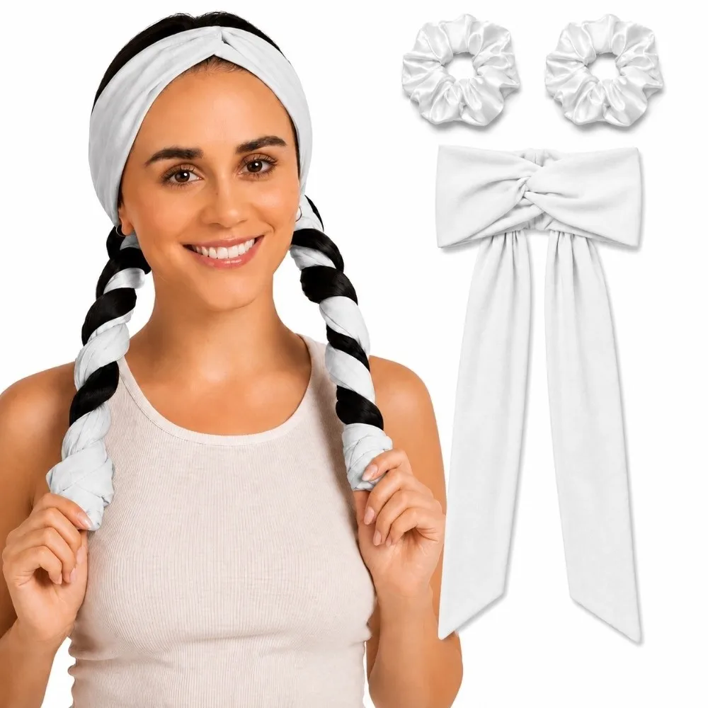 Fashion 2 In 1 Heatless Curls Headband Soft No Heat Hair Styling Tool Long Ribbon with 2 Hair Ropes Curling Rod for Women