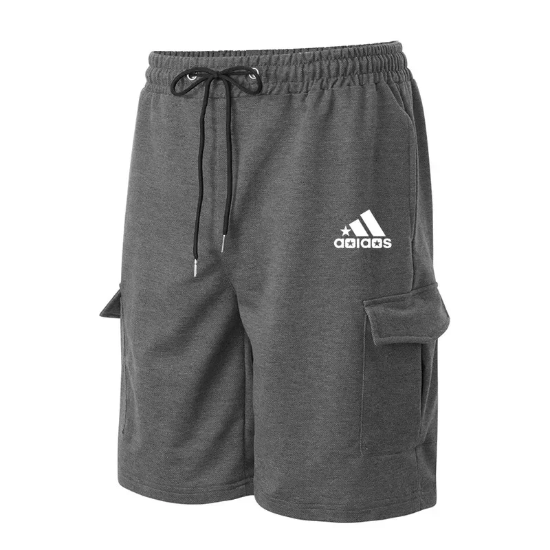 Large Size Daily Men\'s Casual Shorts Multiple Pockets Cargo Pants Gym Running Short Pants Solid Color Print Sports Shorts Men