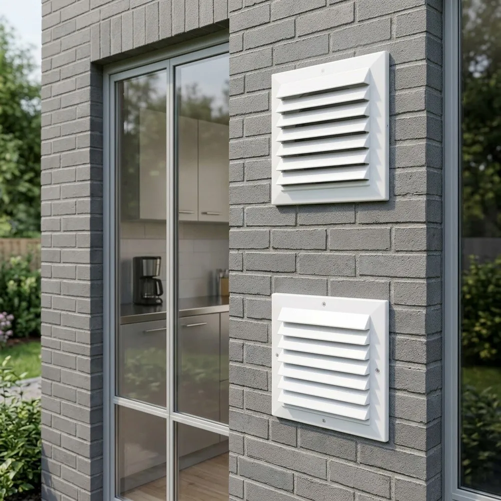 Wall-Fixed Air Ventilator with Pressure Outlet Functionality and Rain-Proof Louver Assembly for Air Circulation