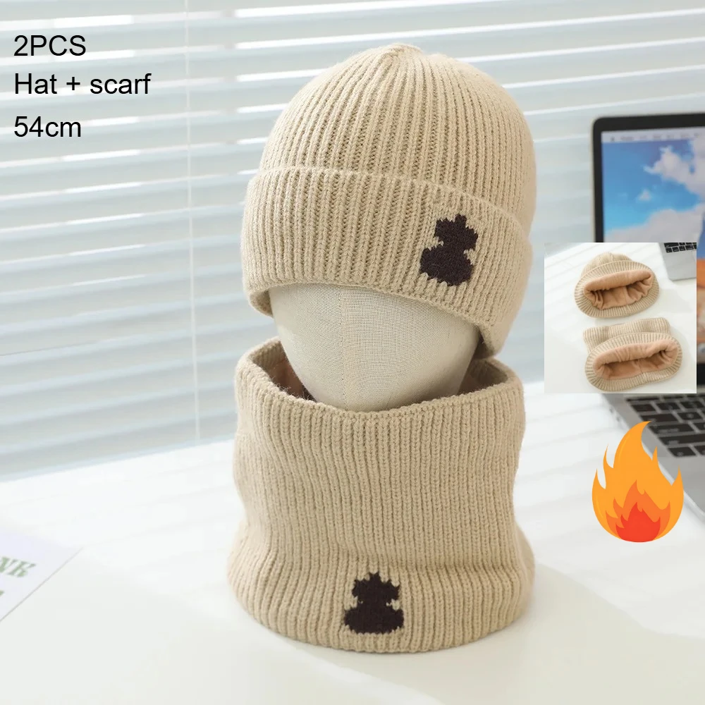 

Kids Knitted Winter Beanie Hat + Scarf Girls Warm Windproof Balaclava Neck Warmer Scarf Mask for Boys Children Cold Proof Cap