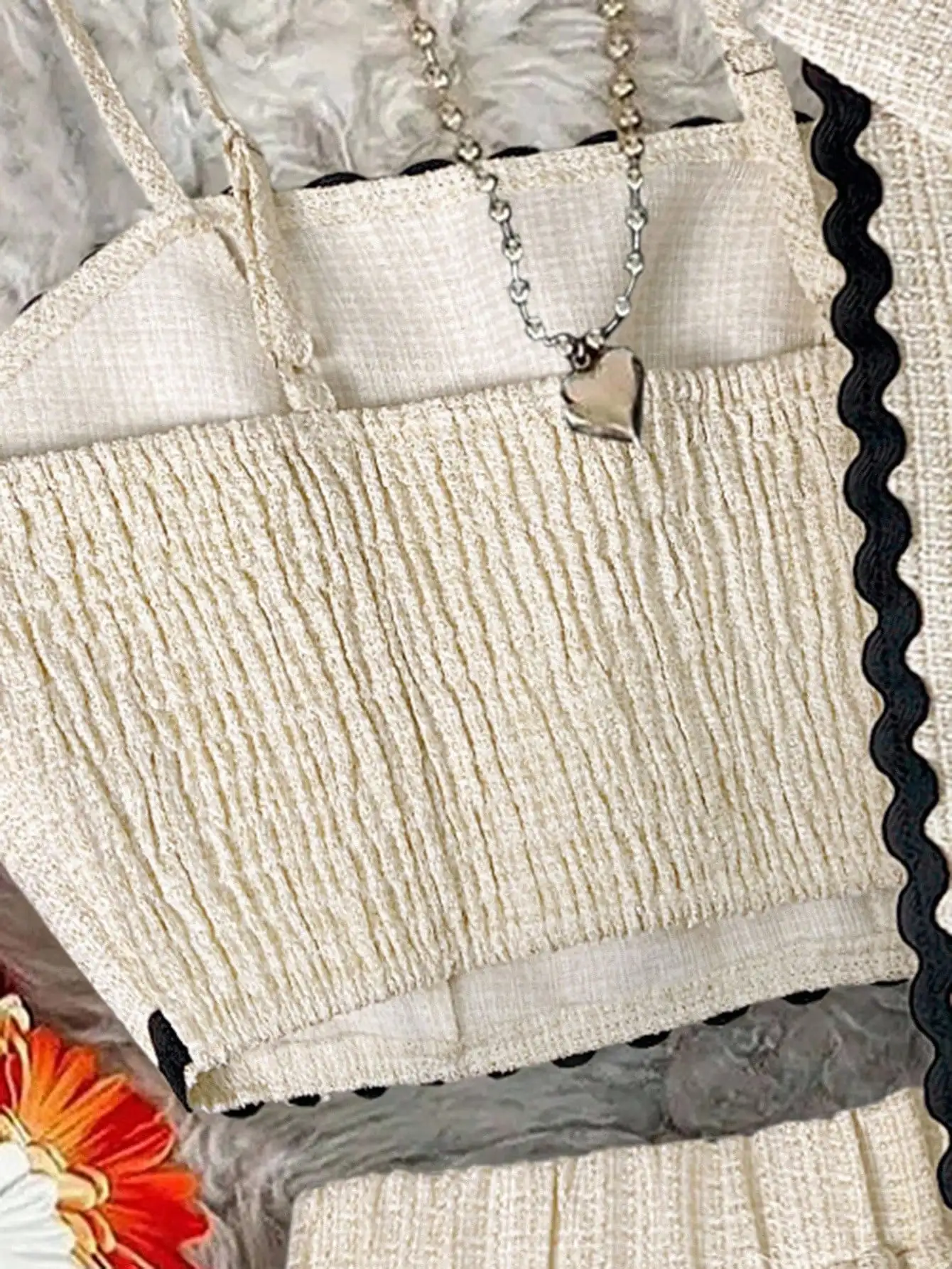 3-delige damesset: Cardigan met golvende zoom, cropped cami & shorts voor casual school of werk