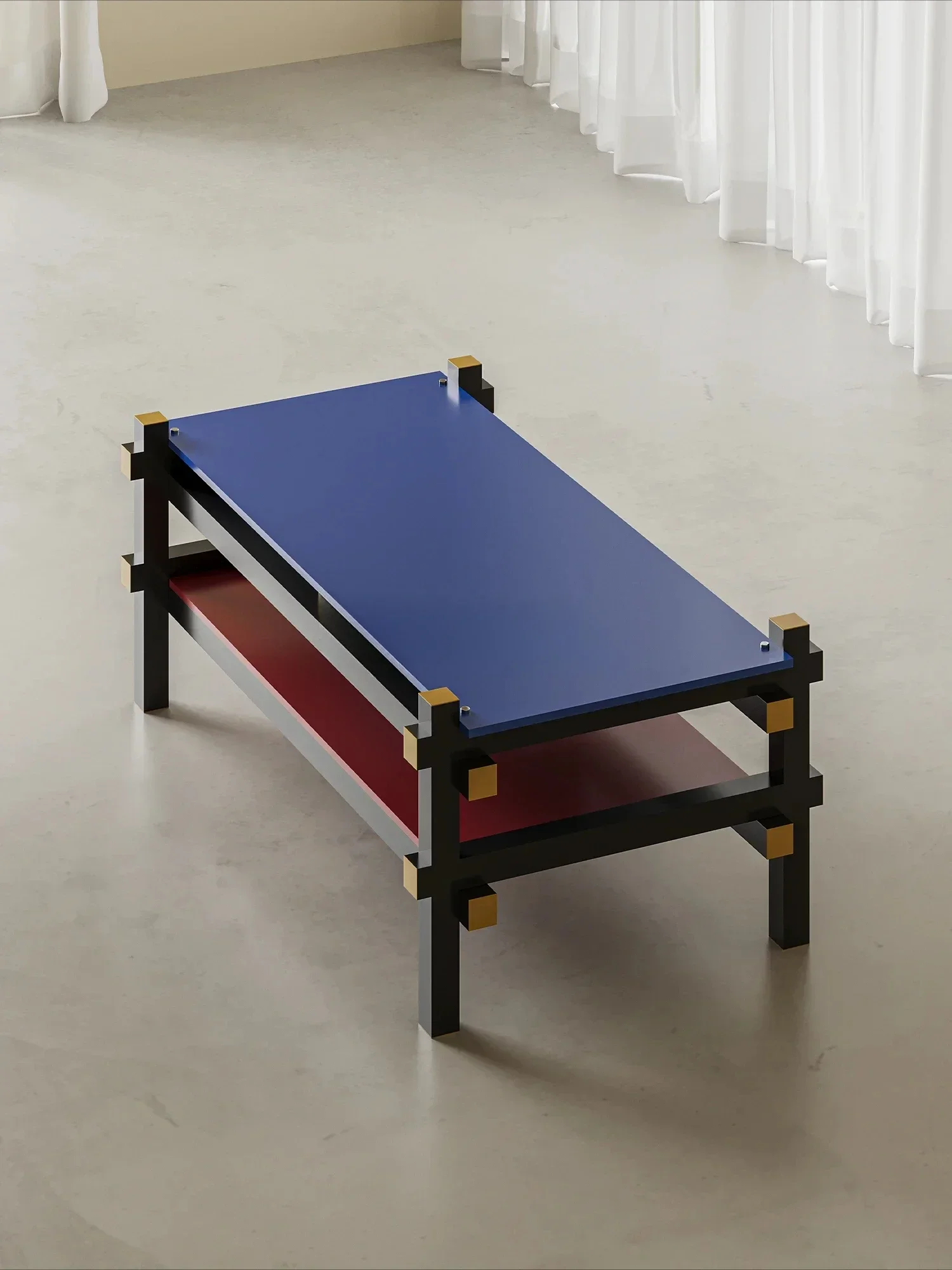 طاولة قهوة هندسية باللونين الأصفر والأزرق، طاولة شاي بلون رف بسيط #4