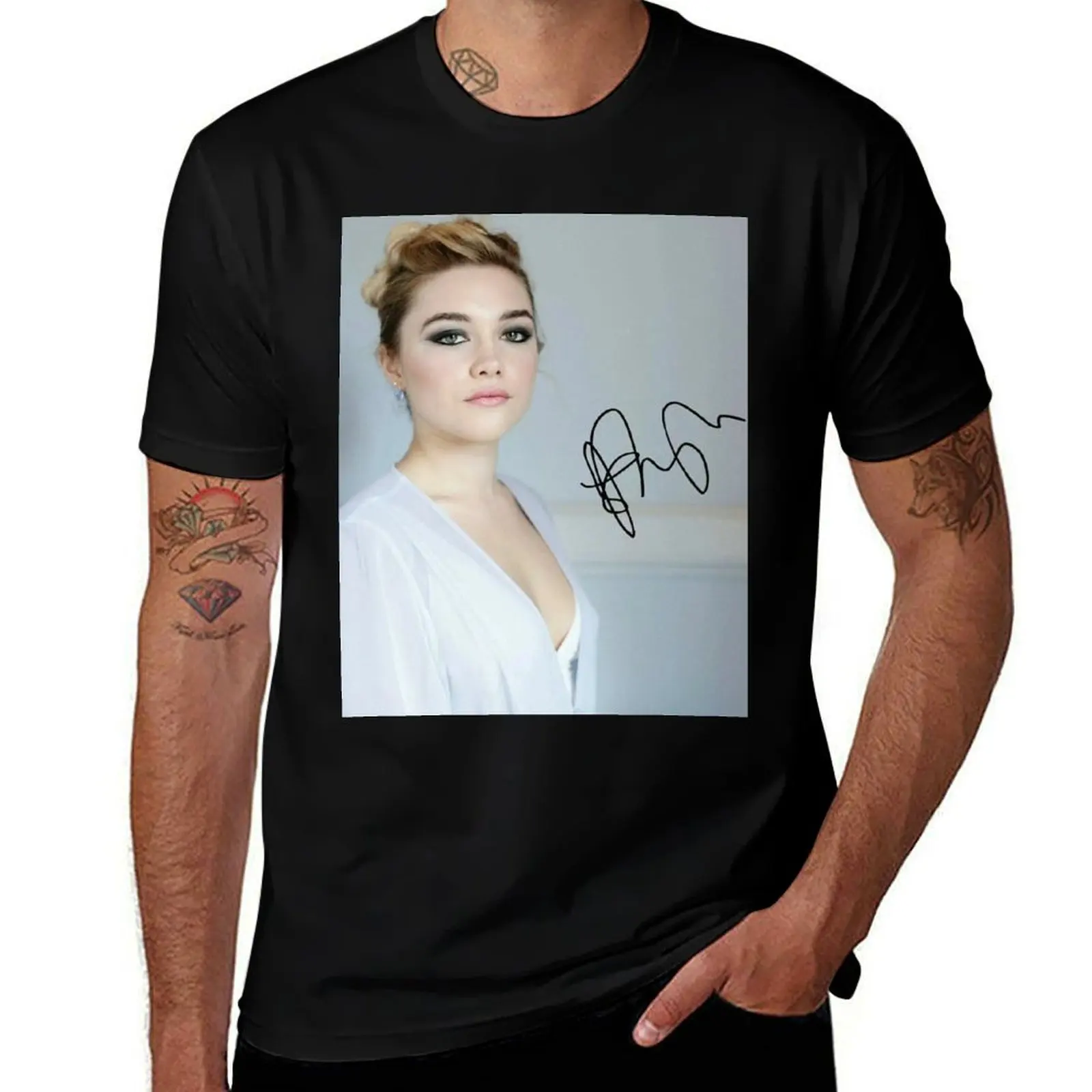 

Florence Pugh Signed T-Shirt heavyweights Personalized t-shirt Blouse customs clothing for men
