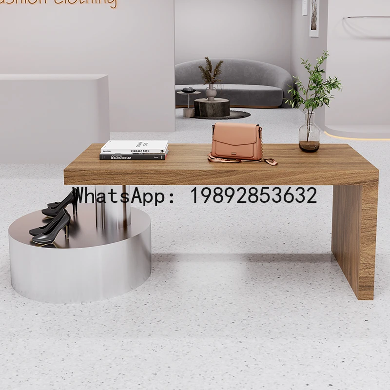 Commercial Display Stand Walnut Color Shoe Store Island Counter Flow Counter Product Display Cabinet