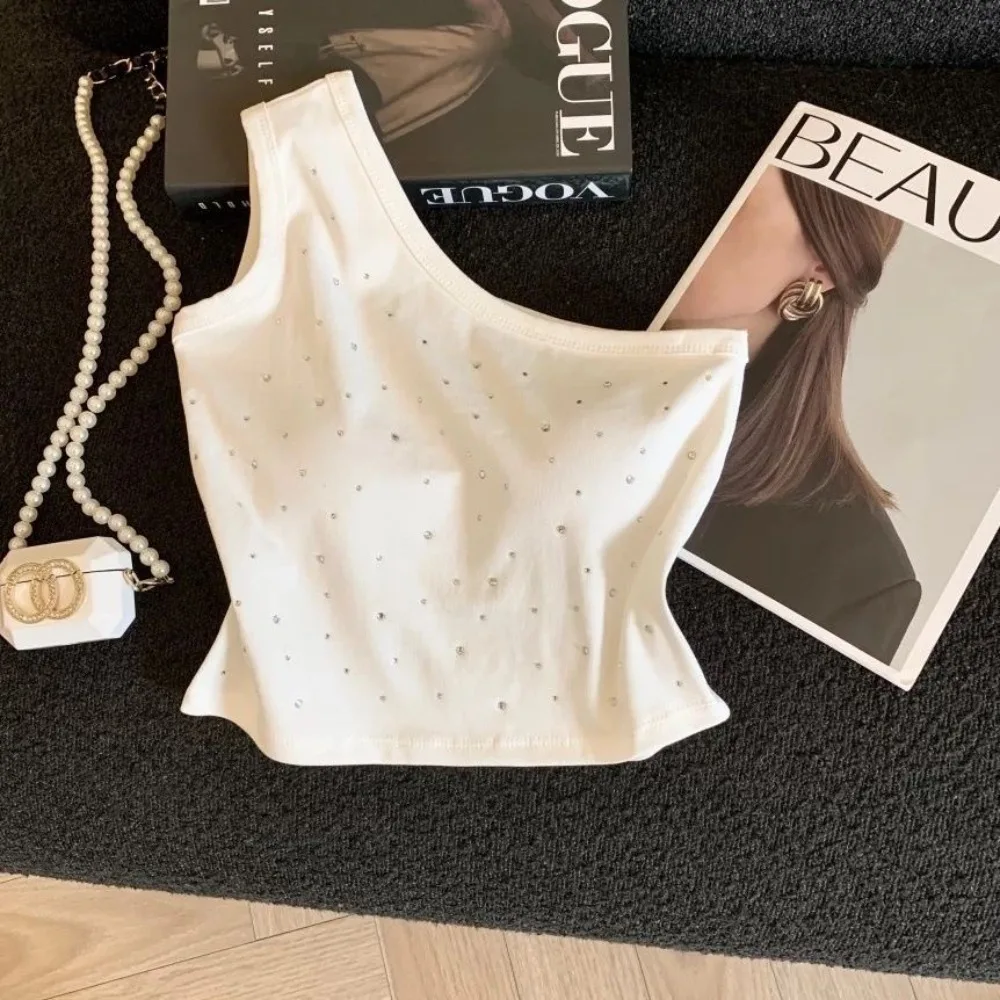 2026 Summer New Girls One-Shoulder Rhinestone Vest, Fashion Backless Sleeveless Dance Top for Baby Kids for 80-150cm