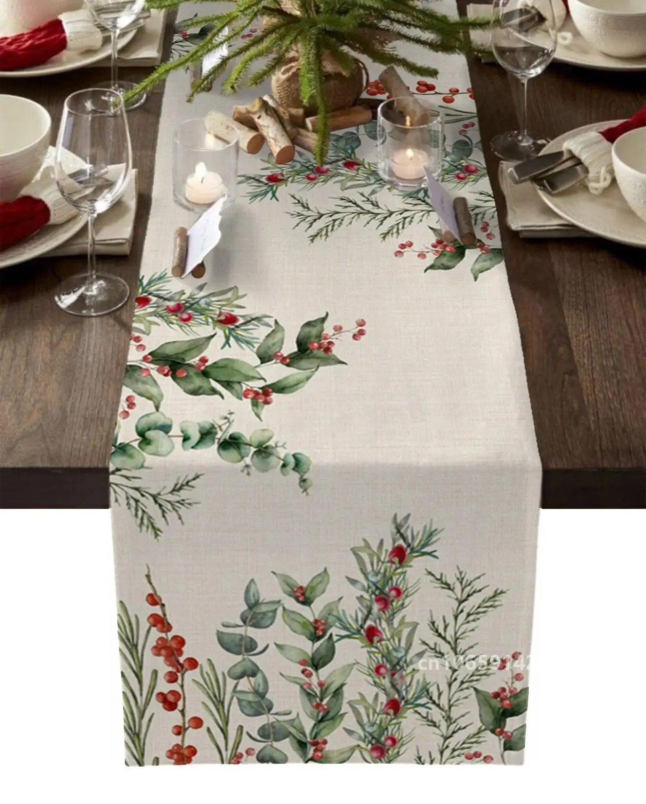 Christmas Winter Eucalyptus Linen Table Runners Wedding Centerpiece for Coffee Table Home Party Decor  Table Runners