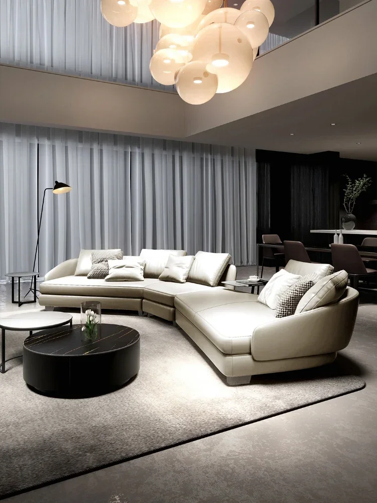 Designer Curved Leather Sofa Italian Cowhide Light Luxury Brands High-End