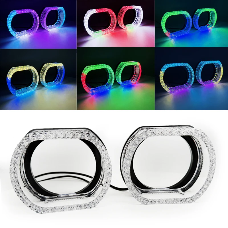 

12V Universal LED RGB App Control Angel Eyes Halo Ring Kits Auto Motorcycle DRL Turn Signal Flashing Lamp Multi-Color i8 V30 i9