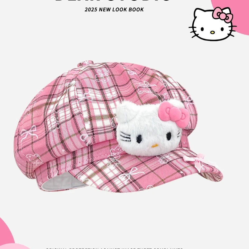 

Новый Sanlio Hellokitty аниме периферийные устройства розовая сетка кукла KtCat восьмиугольная шляпа корейский INS стиль лицо шоу маленький модный милый подарок для девочки