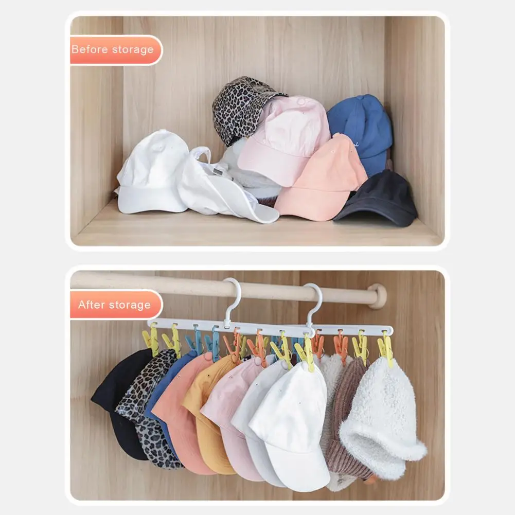 Hat Storage Organizer 360 Degree Rotation Coat Hanger Efficient Underpants Towel Clothes Drying Holder with 8 Clips Great Load