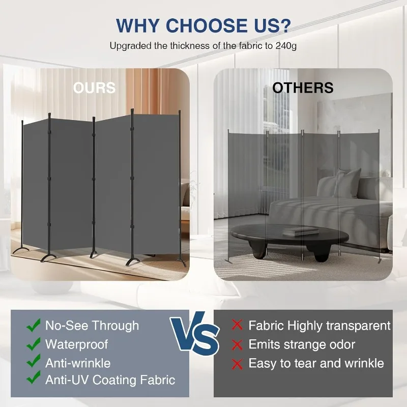 4 Panel Room Divider, Folding Privacy Screen Wall Divider for Room Separation, Freestanding Room Partitions