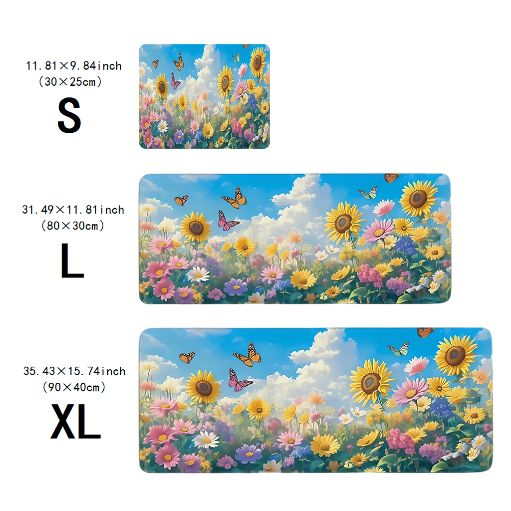 Butterfly Blue Sky Mouse Pad - Oversized desk pad, anti-slip rubber base, office and game mouse pad, bright floral design, durab