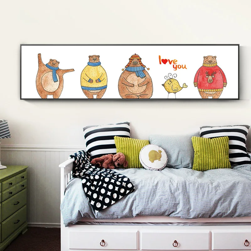 Modern Minimalist Bedroom Bedside Mural Living Room Banner Creative Hanging Painting Cartoon Bear Art Painting