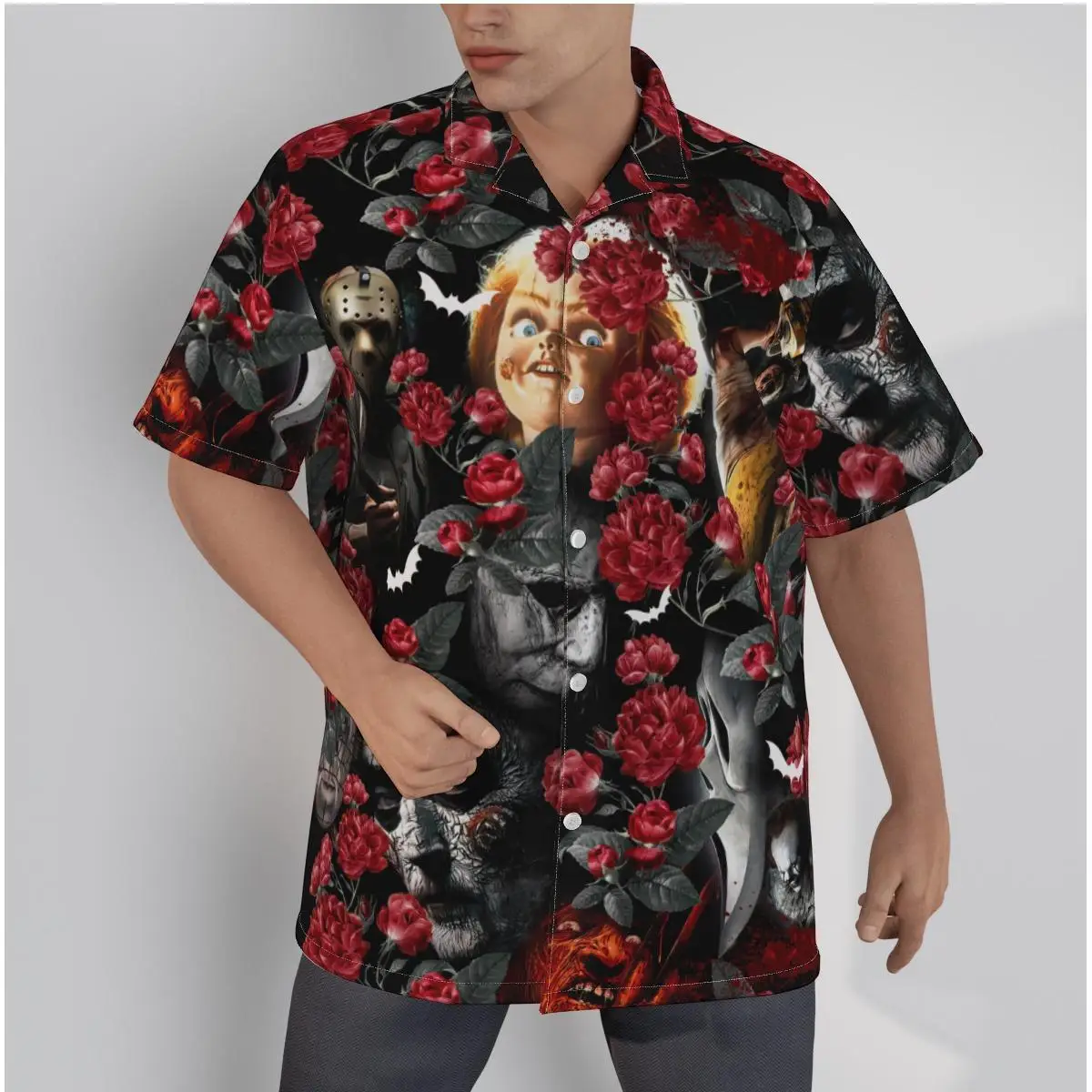 

Men's Hawaiian Shirt Halloween Horror Films Theme Beach Short Sleeve Summer Casual Button Up Tops 3D Shirts