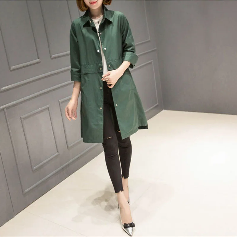 Women\'s Mid length Spring Autumn Female Windbreaker Loose Female Single Breasted Lapel Versatile Trench Coat Outerwer