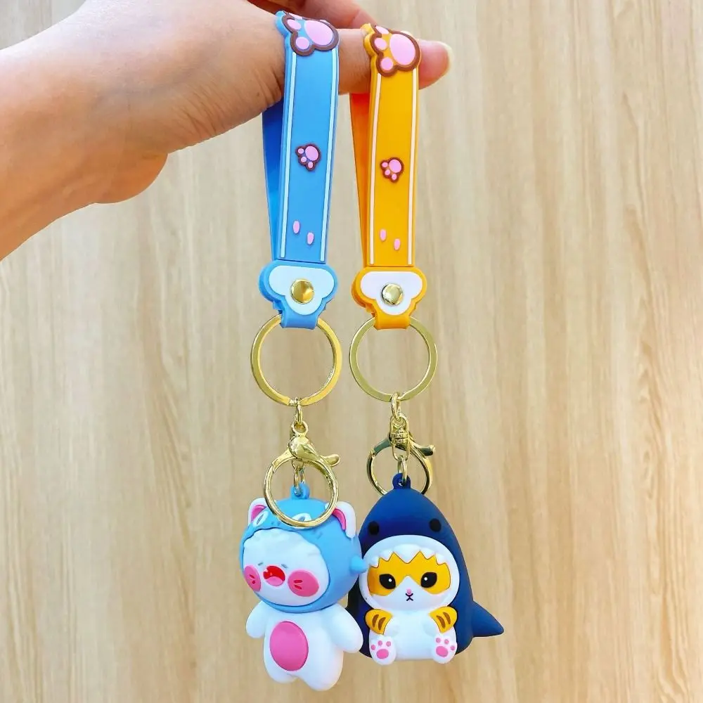 Cartoon Shark Cat Keychain Small Toy Cute Creative Bag Accessories Portable Exquisite Car Keyrings Kids