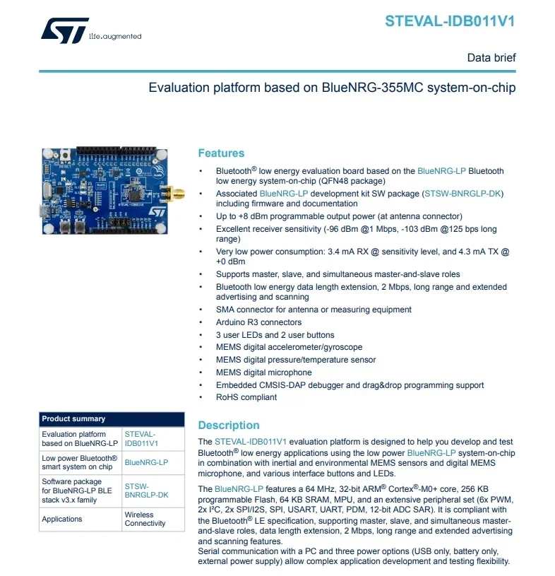 STEVAL-IDB011V1 802.15.1 Evaluation board for the BLUENRG-355MC Bluetooth Development Tools
