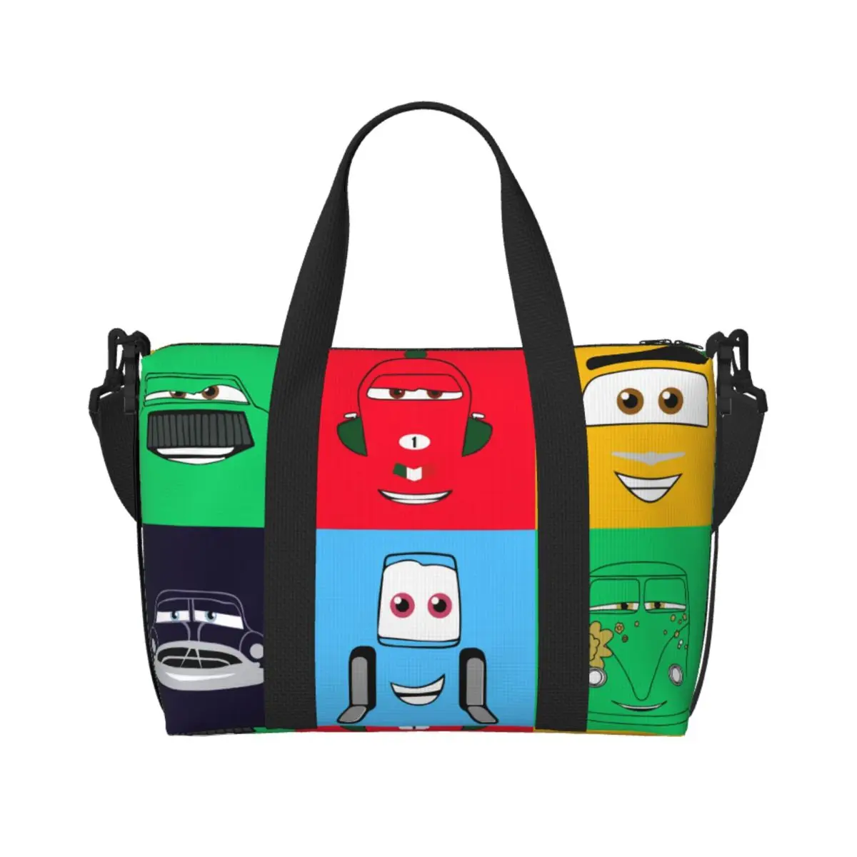 

Custom Cartoon Cars Face Animation Tote Bag for Women Big Capacity Racing Beach Gym Travel Bags