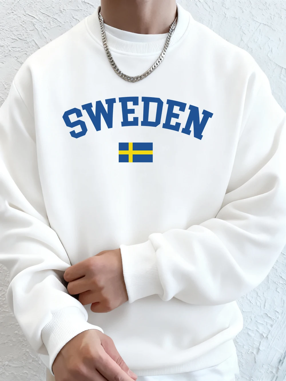 السويد النص مع العلم الطباعة الرجال هوديي الخريف الصوف الدافئة البلوز عادية فضفاض Crewneck ملابس رياضية الملابس الرياضية الذكور