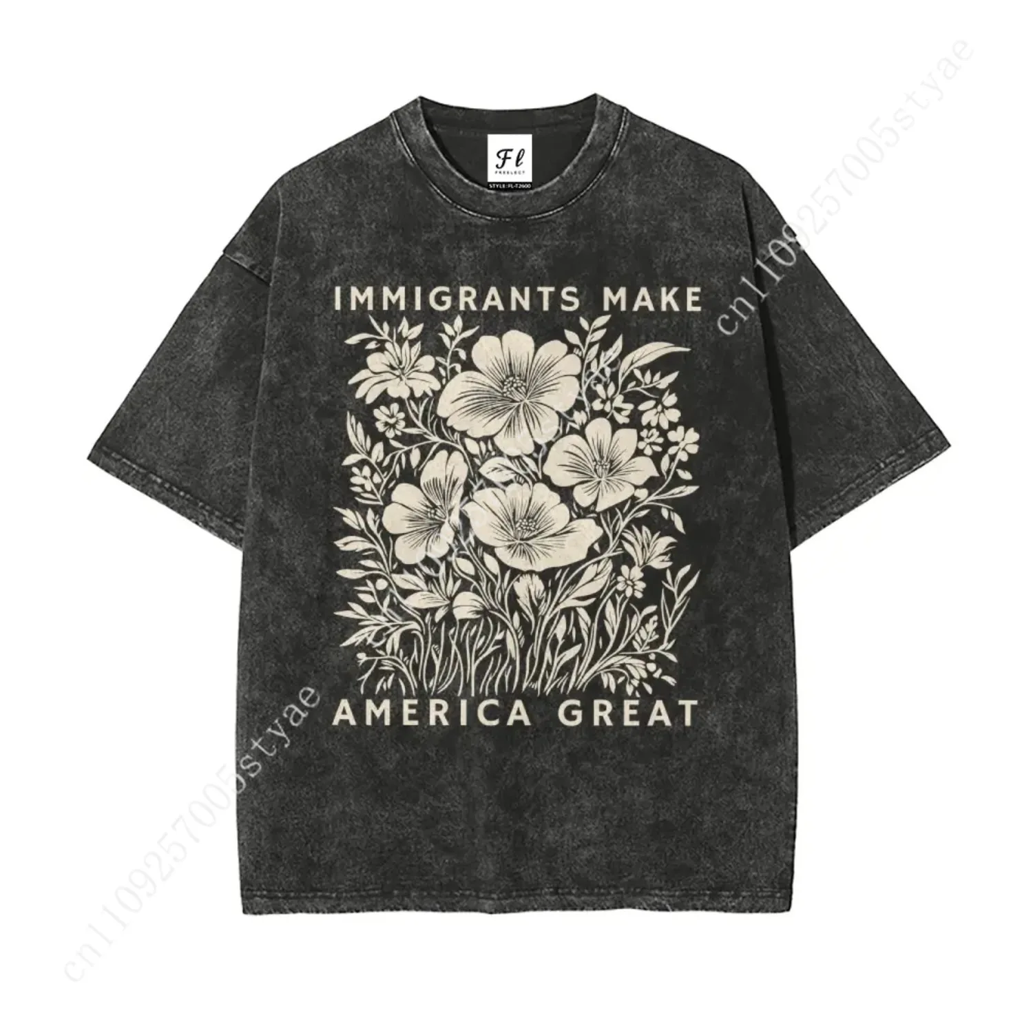 Immigrants Make America Great Oversize Unisex Anti-ICE Washed T-Shirt for Women and Men's Unisex Fit Batik Cotton Oversize Stree