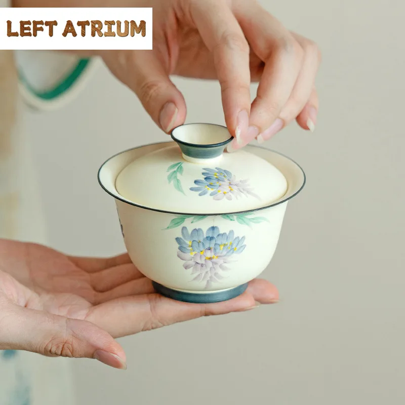 

150 мл чистый ручной рисунок цветок глицинии гавань японский порошок Инь мини-чайная варень чайник крышка миска ча чайные аксессуары ремесло