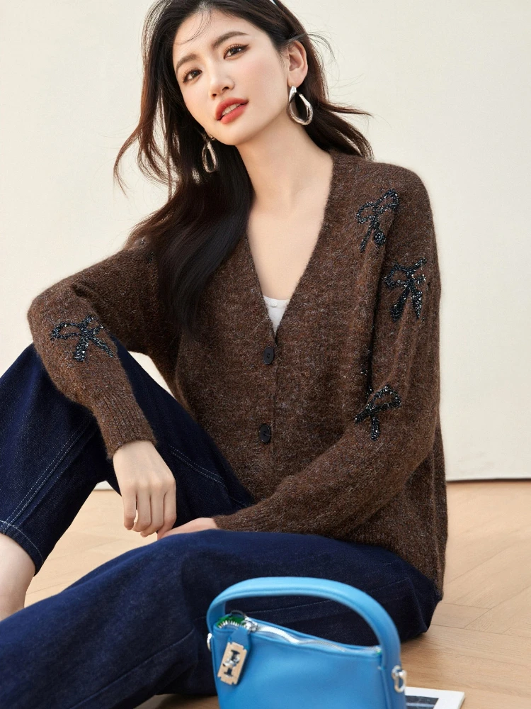 سترة نسائية مفتوحة بصدر واحد ورقبة على شكل حرف v وأكمام طويلة فضفاضة ومتينة ومتعددة الاستخدامات سترة خارجية جديدة أنيقة للخريف والشتاء #1