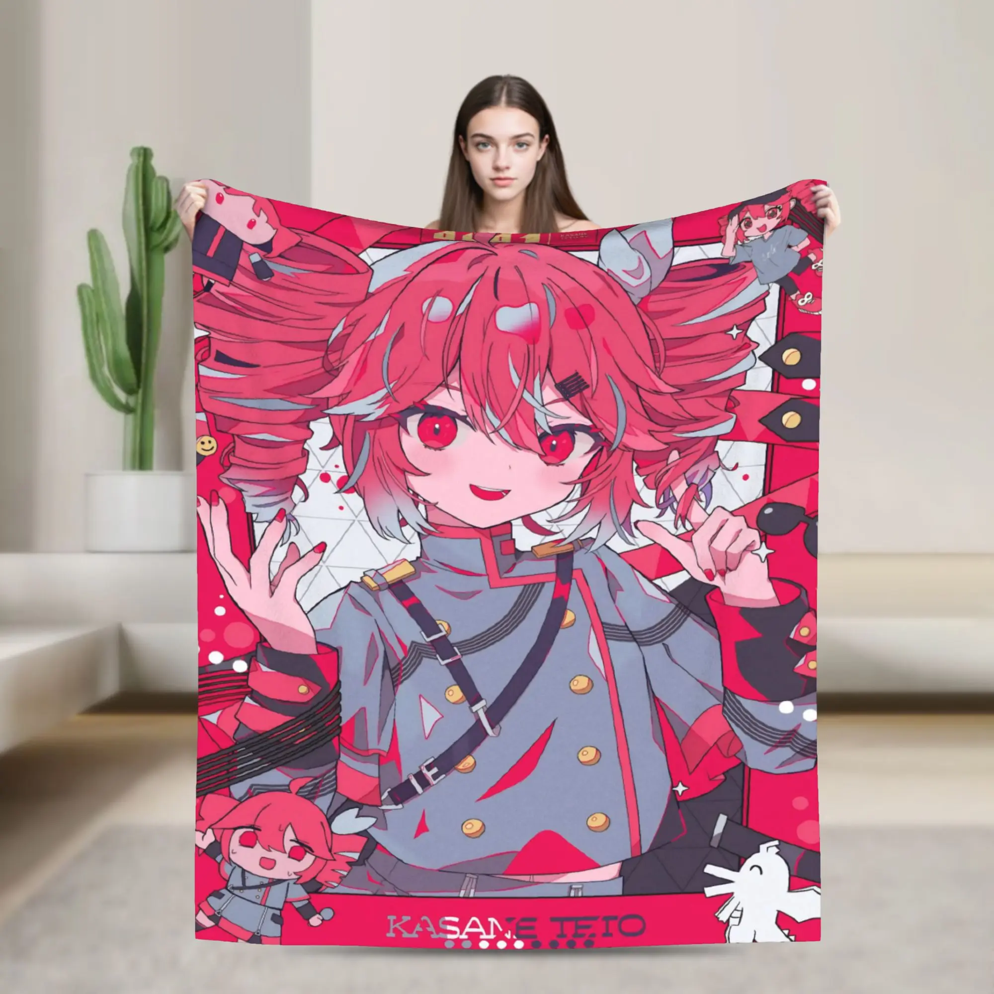 

Kasane Teto Knitted Blanket Velvet Cartoon Vtuber Ultra-Soft Throw Blankets for Bed Bedspread