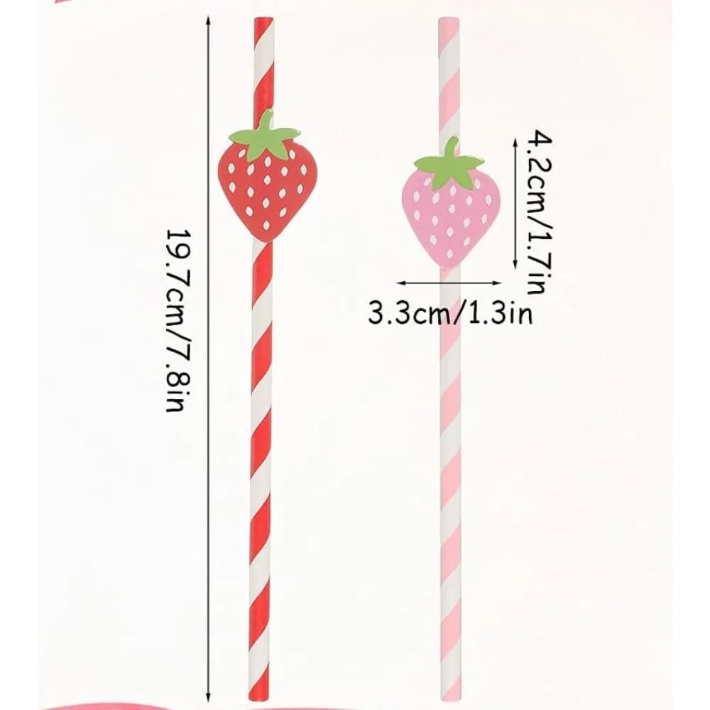 30 PCS Strawberry Paper Straws Disposable Drinking Straws Red and White Striped Straw Cute Drinking Straw for party decoration