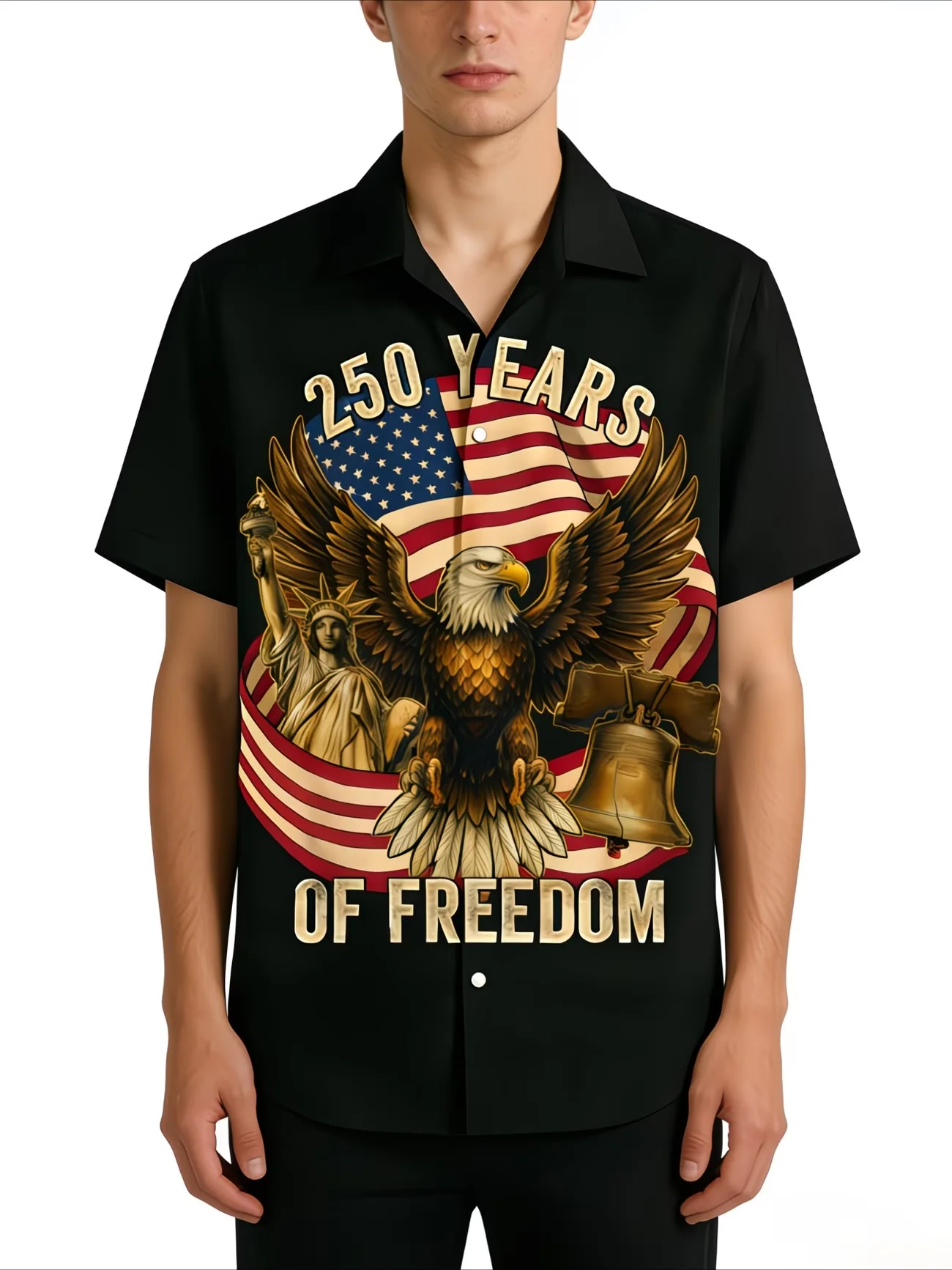 Mens 1776 2026 250 Years Of Freedom US Independence Eagle Print Short Sleeve Button Down Hawaiian Shirt