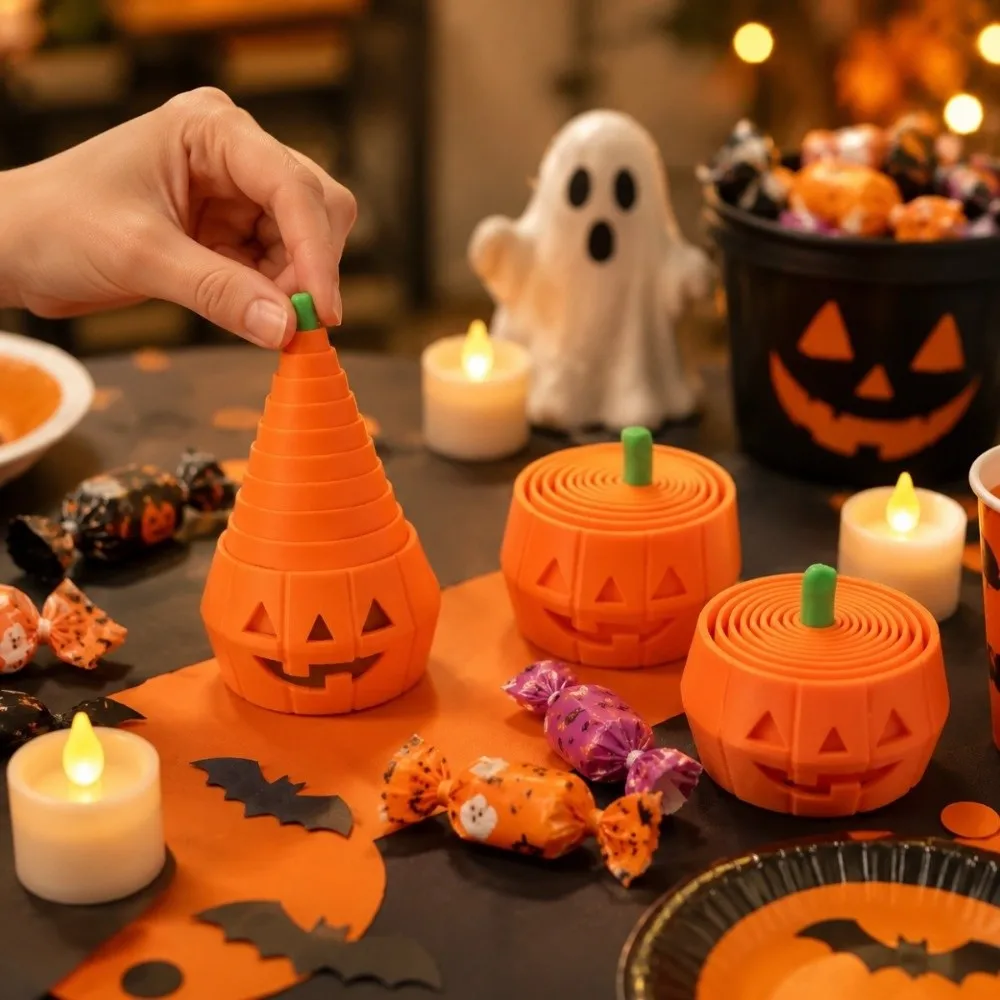 Portable Funny Retractable Pumpkin Fidget Halloween Theme Flexible Telescopic Pumpkin Plastic Pumpkin Tower Ornament Gift
