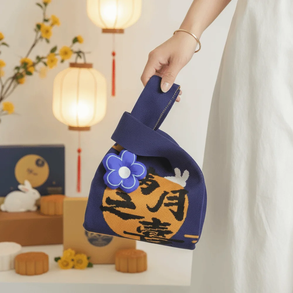 Knit Fabric Knit Wrist Bag Thick Woven Double Sided Woven Tote Purse Cute Cartoon Soft Texture Rabbit Gift Pouch Guest Welcome