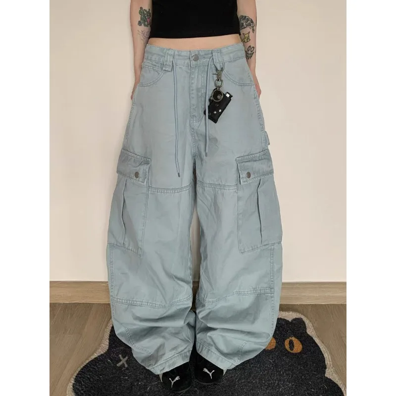 

Летние синие джинсы женские винтажные с высокой талией прямые негабаритные повседневные широкие джинсовые мешковатые брюки большого размера Y2K женские брюки
