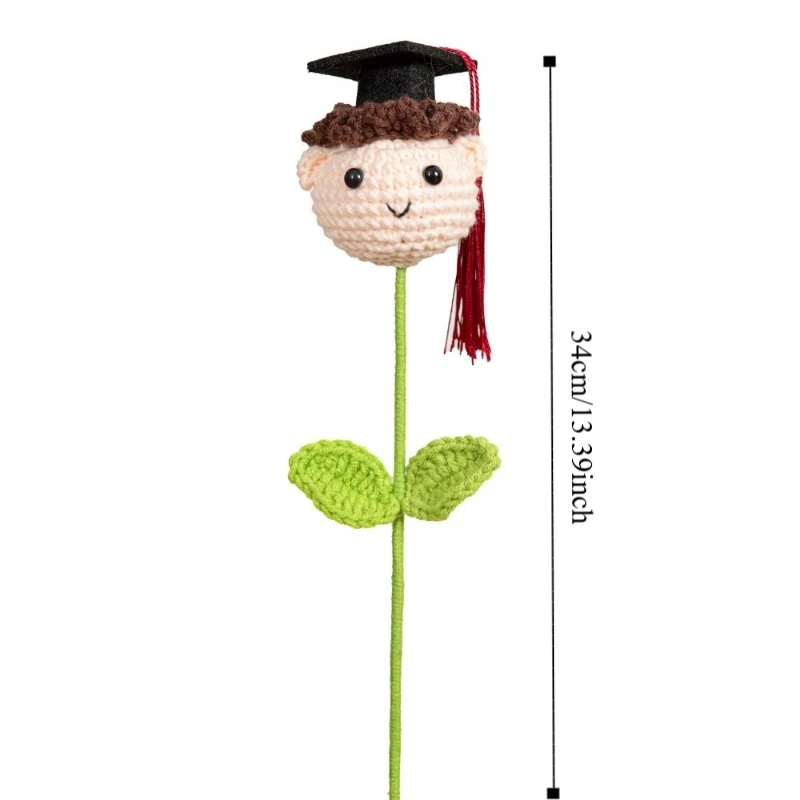 Gorros de Doctoral, flor tejida para graduación, hilo Artificial tejido a mano, ramo de flores de graduación, diseño de ganchillo de flores tejidas
