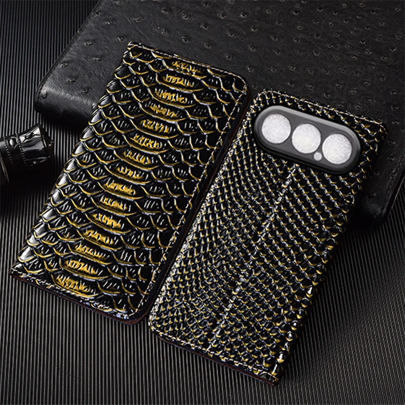 

Genuine Leather Flip Case For Honor 500 Pro Phone Cover Card Cases Dragon Scale Handmade Scratch Proof