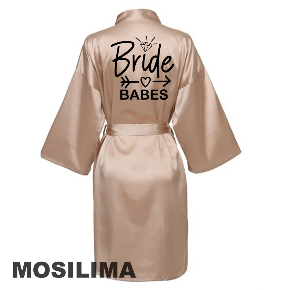 Wedding Party Team Bride Robe With Black Letters Kimono Satin Pajamas Bridesmaid Bathrobe SP037