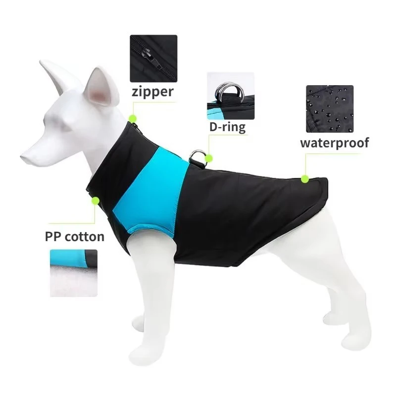 Winter Warm Dog Jacket Waterproof Cotton Thickened Color Block Cat Dog Pet Clothes Chihuahua Small Dog Accessories Puppy Puffer