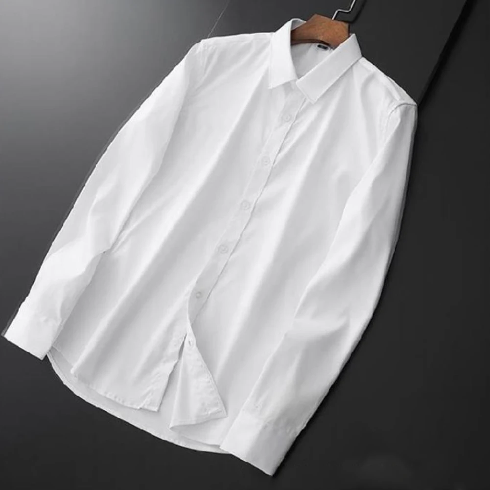 

Рубашка мужская стрейчевая с отложным воротником, офисный Топ, повседневная элегантная длинная свободная сорочка для отдыха, отложной воротник