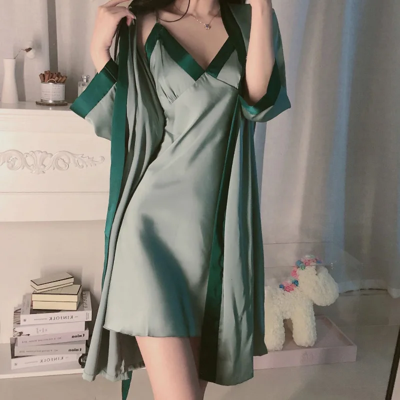 Ice Silk Solid Color Sexy Pajamas Women Summer Suspender Nightdress Sexy Short Skirt Spring and Summer Nightdress Sleepwear