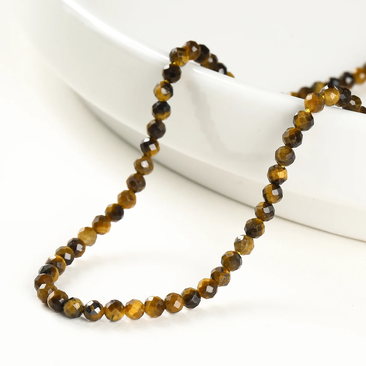 2, 3, 4 mm facettierte natürliche gelbe Tigerauge-Steinperle, rund, lose Distanzperle für Schmuckherstellung, DIY-Halskette, Armband, Zubehör – Detail 4