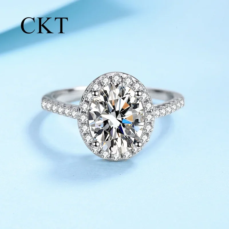 

18K White Gold Luxury Pt950 Platinum Sparkling Diamond Ring Denier 1-2 Carat Moissanite Ring for Women Wedding Band Fine Jewelry