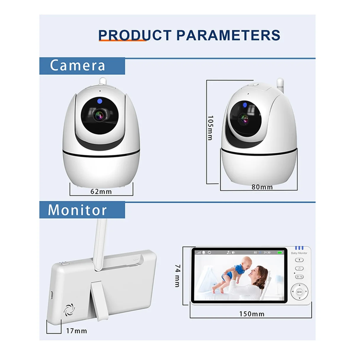 Vigilabebés con vídeo 2.4G 355 °   Cámaras de vigilancia con pantalla de visualización de temperatura Smart Home US PLUG