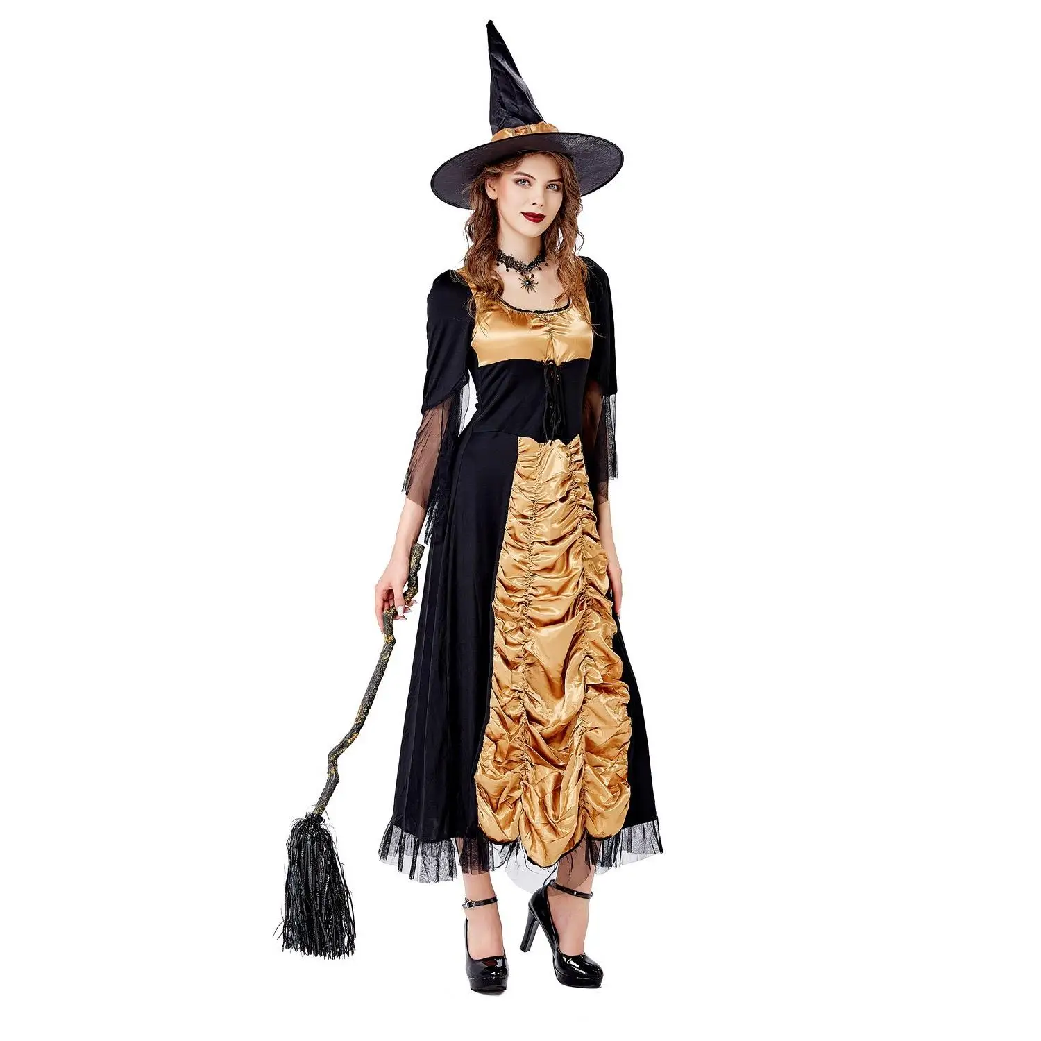 Kostium czarownicy do odgrywania ról, strój na Halloween dla kobiet, tradycyjny chiński kostium sceniczny, materiał PU