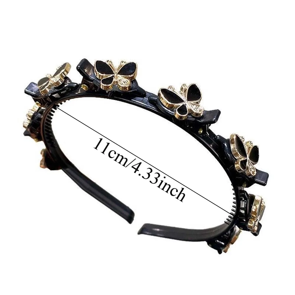 Elegant Hair Bands with Clips Shiny Sweet Women Butterfly Hair Hoop French Style Hair Weaving Tool