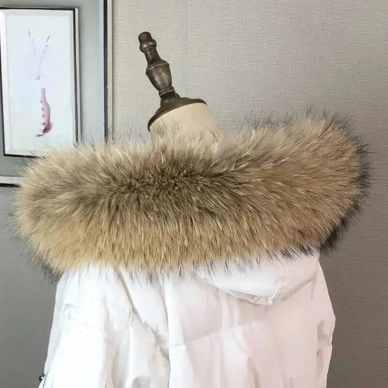 100% Real Raccoon Fur Collar For Coat Women Men Natural Fur Scarf Luxury Warm Shawls Raccoon Collar Fur Scraves Detachable