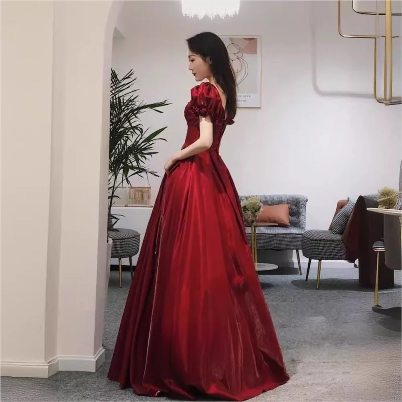 

New wine red host dress in satin for toasting