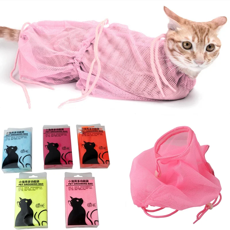 Mesh Cat Groom torba do kąpieli regulowane psy odporne na zadrapania ugryzienie Kat Nail Trim wstrzyknąć próbowanie Pet mycie czyste powściągliwość