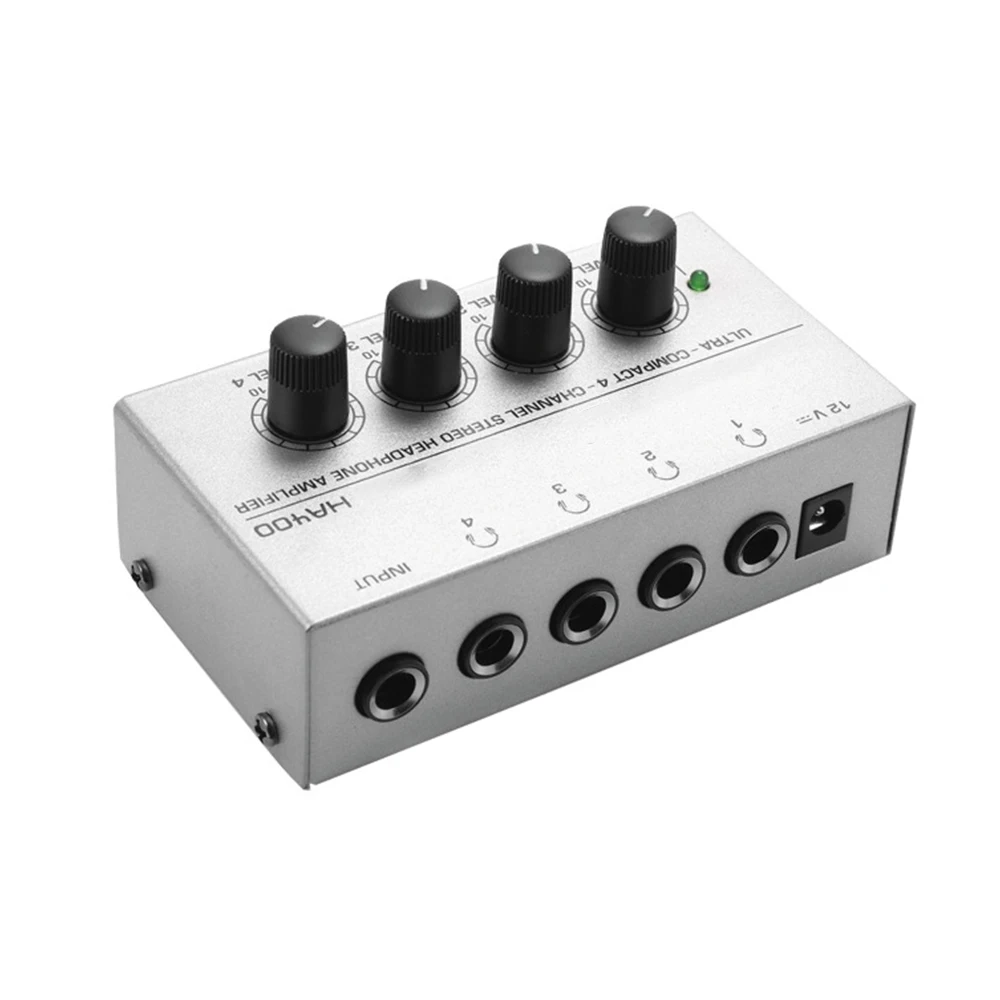 HA400 Mini 4 Channel Amp Headphone Amplifier Ultra-Compact Stereo Audio Amplifier Earphone Amp With Power Adapter