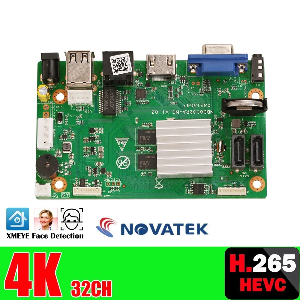 New 32CH 4K Face CCTV NVR Board NOVA 98323 2 SATA Ports Security Video Recorder Board 32CH /4K/5MP/1080P Video Input 1CH Audio