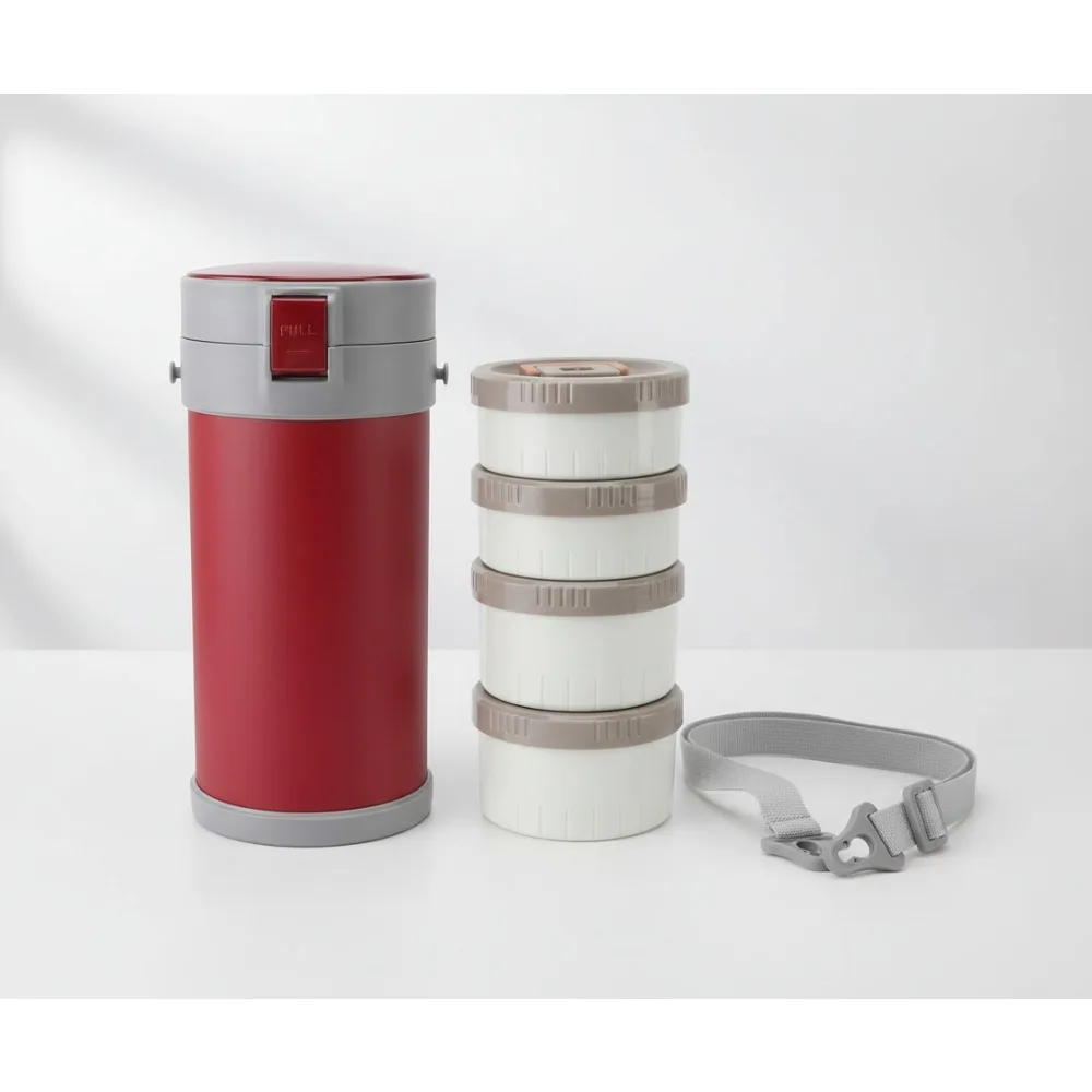 

Изолированный ланч-бокс из нержавеющей стали, 4-х уровневый штабелируемый контейнер для еды с вентиляционным клапаном, герметичный для офисных путешествий